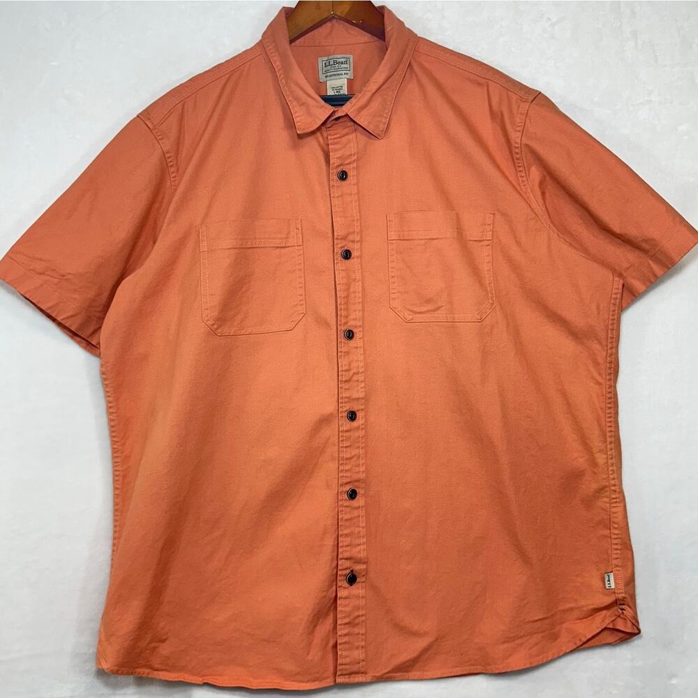 LL Bean‎ Large Regular Traditional Fit Short Sleeve Shirt Buttoned Salmon Pink
